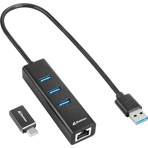 Sharkoon Hub USB 3.2 Gen 1 3 portas USB com Ethernet