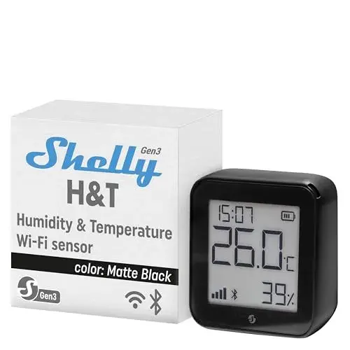 Shelly H&T Gen3 Sensor de Temperatura e Humidade Preto