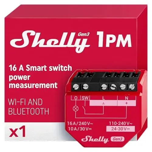 Shelly Interruptor Inteligente Wi-Fi 1PM Gen3 com Medição de Energia