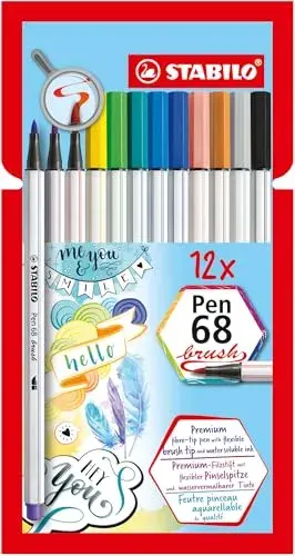 Stabilo Caneta de Feltro Pincel 12 un. com 24 cores brilhantes