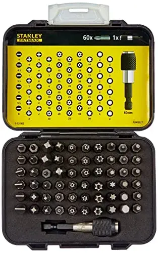 Stanley Jogo de Pontas de Chaves de Fenda 60 Peças Ranhurado ISO 1173 e DIN 3126