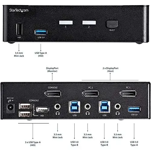 Startech Comutador KVM DisplayPort 2 Portas USB 3.0 4K 60Hz