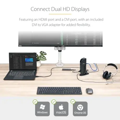 StarTech Docking Station para 2 Monitores HDMI DVI Preto