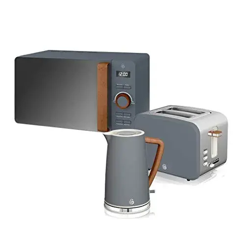 Swan Microondas 800W Digital 6N + Torradeira 900W 2F + Chaleira 1,7L Inox Cinza