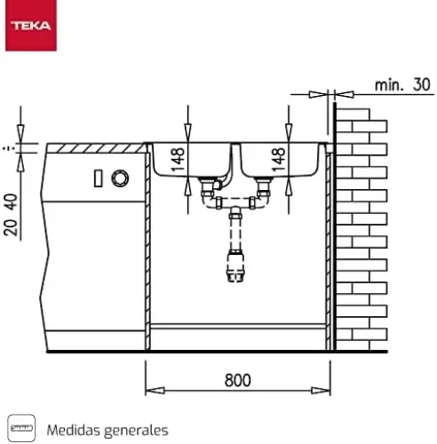 Teka Lava Louça 80cm com Dois Baldes