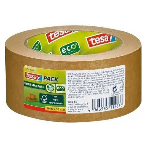 Tesa Fita Adesiva Papel Standard 50m x 50mm Castanho Ecoembalagem