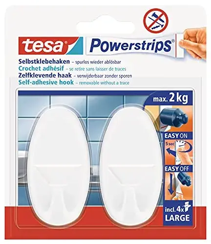 Tesa Gancho Oval Powerstrips 4 Tiras Large Branco de Plástico