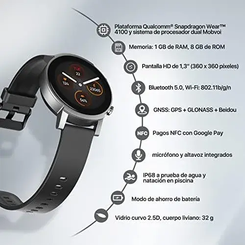 Ticwatch E3 Versão com monitoramento avançado de saúde preto