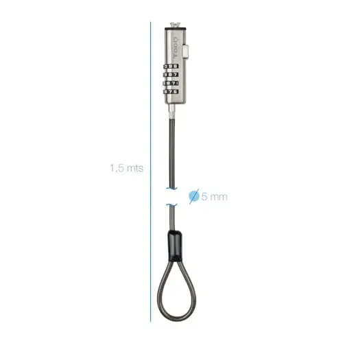 TooQ Cadeado Antirroubo Nano com Combinação de 4 Dígitos 1,5 m