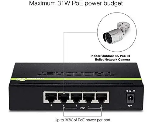 Trendnet TPE-TG50G Switch de Rede 10 Gbps 4 Portas PoE