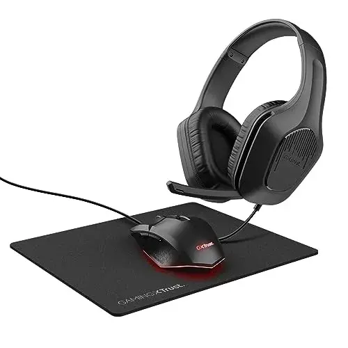 Trust 3-IN-1 Gaming Bundle Headset, Mouse com Iluminação LED e Tapete Preto