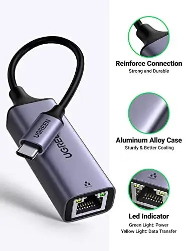 Ugreen CM199 Adaptador Ethernet USB-C Gigabit Prateado