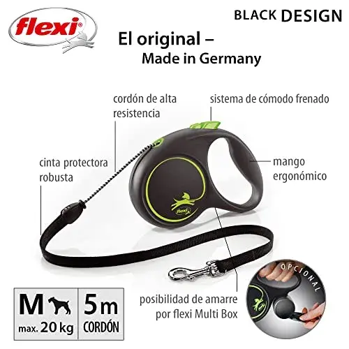 Flexi Trela Cordão 5m Preto/Verde